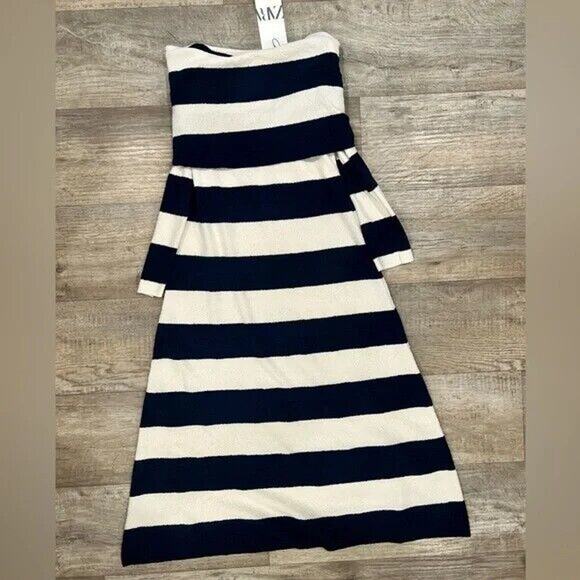 ZARA Striped Knit Off Shoulder Midi Dress NWT Size M - Picture 15 of 16